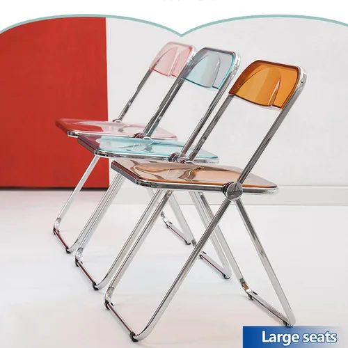 Vista 5 de 2 Pcs Stackable Folding Chair, Modern Transparent Acrylic Foldable Chair, Electroplating Frame, Party Chairs for Office Wedding Training(Black)
