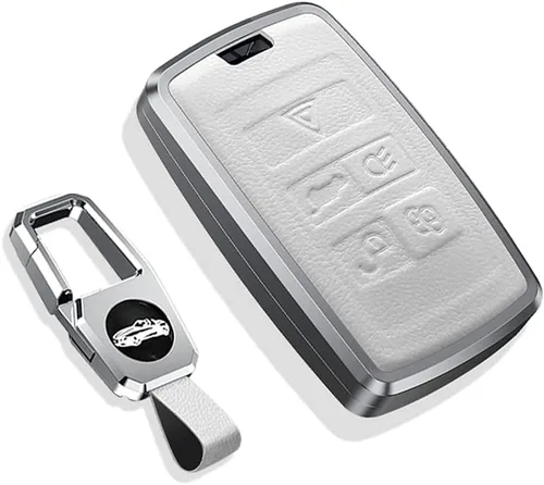 Vista 8 de SANRILY Funda para llavero Land Rover 2021 con control remoto sin llave para Range Rover Sport Jaguar XF, llavero de cuero, color negro