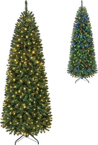 Vista 57 de GOFLAME Árbol de Navidad Artificial Preiluminado de 6 Pies, Árbol de Navidad Delgado con Cobertura de Nieve y Forma de Lápiz con Luces LED