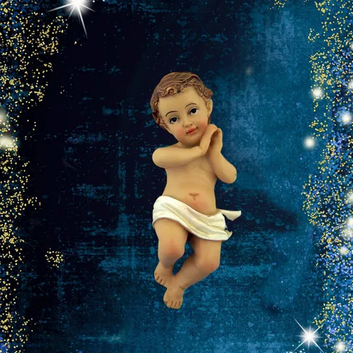 Vista 4 de Niño Jesucristo en cuna 2 piezas de resina de Navidad estatua de natividad, 7 pulgadas