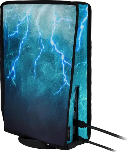 Vista 8 de PlayVital Dust Cover for PS5, Waterproof Console Cover, Soft Nylon, Compatible with Digital & Disc Edition - Green Storm Thunder
