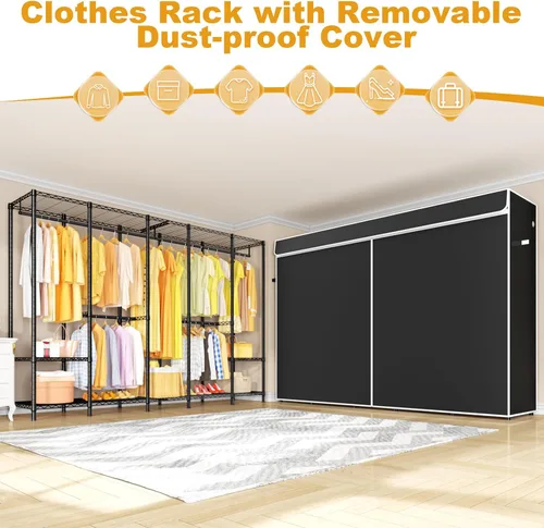 Vista 6 de ULIFHOME H50C Perchero Extra Grande con Cubierta, Armario Portátil Independiente, Percheros de Ropa Cubiertos para Colgar Ropa, Perchero Resistente