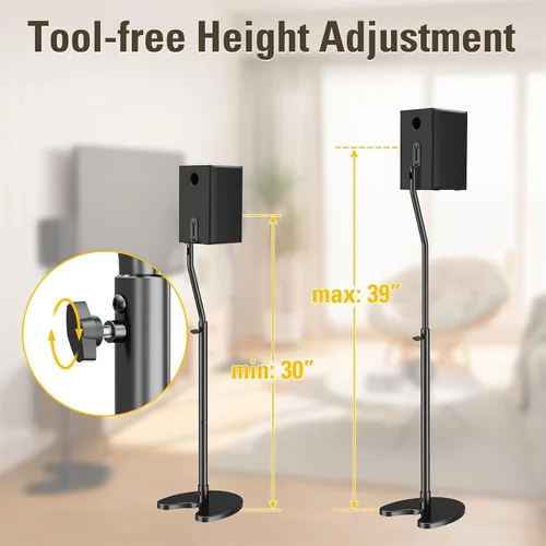 Vista 5 de Mounting Dream Par de soportes para altavoces, máximo 39 pulgadas de altura ajustable, base resistente, capacidad de 11 libras cada uno, juego de 2