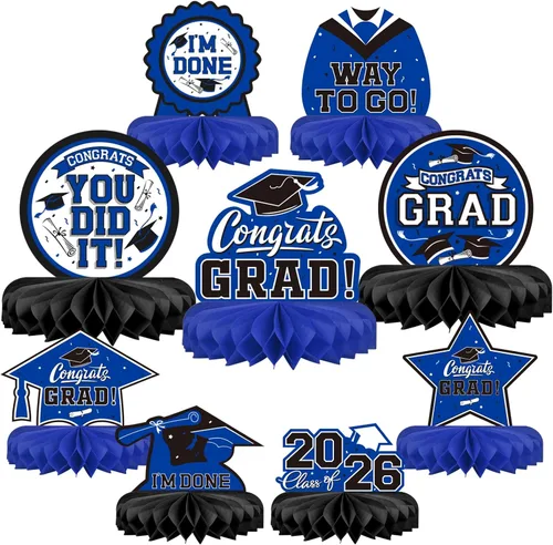 Vista 13 de 9 piezas de decoraciones de fiesta de graduación para clase de 2026, centro de mesa de felicitaciones de graduación de felicitaciones de graduación