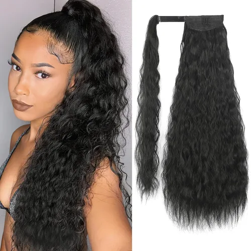 Vista 12 de Extensión de cola de caballo larga con ondas de maíz, pasta mágica, resistente al calor, ondulada, sintética, envolvente, extensión de cola