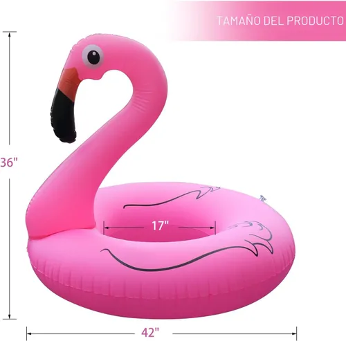 Vista 5 de Inflatable Flamingo Pool Floats with Lights, FlyfreeU Solar Powered Pink Pools Flamingo Float Rings, 42'' Lake Beach Floaties Swimming Rings Summer