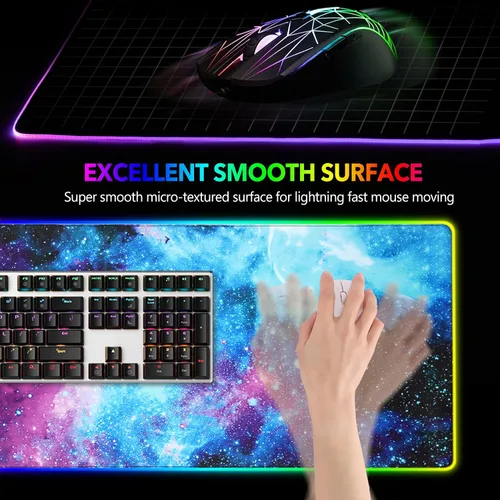 Vista 3 de AIMSA - Alfombrilla de mouse para juegos RGB extendida base de goma antideslizante con 14 modos de iluminación alfombrilla de teclado de computadora