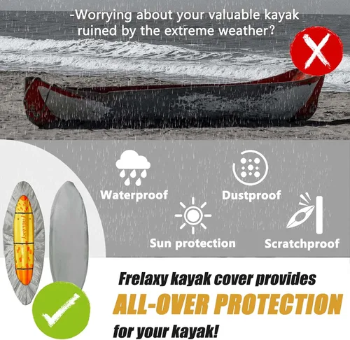 Vista 4 de Frelaxy Funda para Kayak 420D, Fundas Resistente al Agua y a los Rayos UV para Kayak de Alta Resistencia para Almacenamiento al Aire Libre, Funda