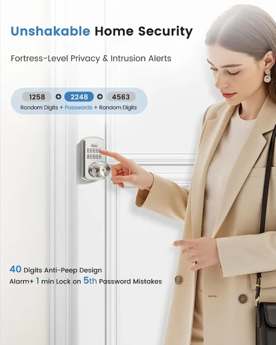 Vista 7 de Hidalife Pomo de puerta inteligente con teclado, cerradura de puerta de entrada sin llave para puerta delantera, modo de paso fácil, código único