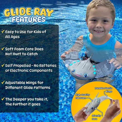 Vista 4 de Juguetes de Piscina para Niños: Juguete de Torpedo Raya de Piscina para Nadar - Juguete de Agua Autopropulsado que se Desliza Bajo el Agua - Los