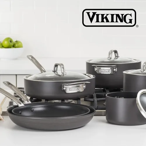 Vista 6 de Viking Sartenes antiadherentes, 2 piezas de utensilios de cocina anodizados duros, 10 y 12 pulgadas, gris