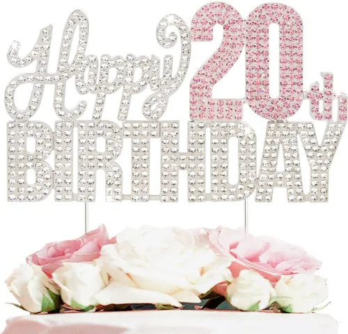 Vista 15 de Decoración de pastel de diamantes de imitación rosa y plateado con texto en inglés "Cheers to 11 Years Old Eleven Bday" de metal brillante
