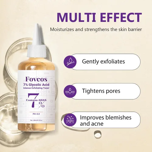 Vista 3 de Tónico exfoliante de ácido glicólico al 7%, tónico facial exfoliante para el cuidado de la piel, mejora la textura, reduce los brotes de poros