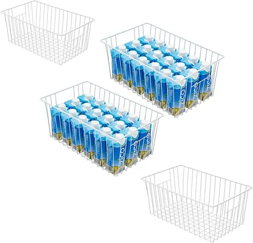 Vista 10 de Canastas organizadoras de almacenamiento de alambre de 16 pulgadas para congelador, cubo de refrigerador para el hogar con asas integradas