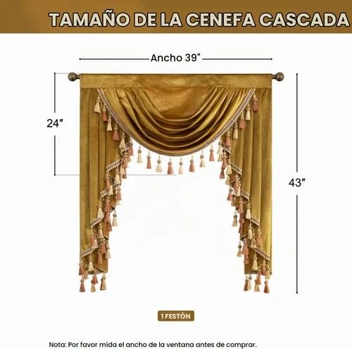 Vista 4 de VOGOL Cenefa de cortinas de terciopelo grueso para dormitorio, cenefas de cascada de lujo con aislamiento térmico dorado para sala de estar formal