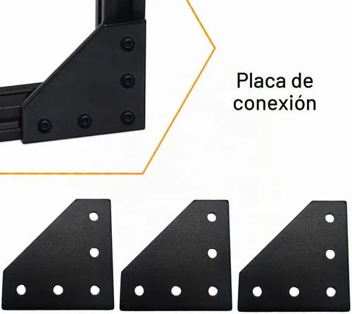 Vista 4 de 10 piezas 2020 placa de unión de soporte de esquina en forma de L, conector de extrusión de aluminio de 5 agujeros con 50 tuercas en T, 50 tornillos