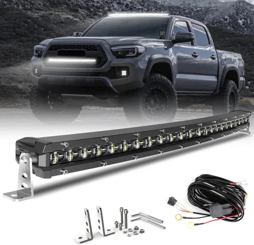 Vista 9 de CO LIGHT - Barra de luz LED curvada de 20 pulgadas, diseño delgado de fila única de 9720 lm, luz amarilla antiniebla para todoterreno, ATV, camión