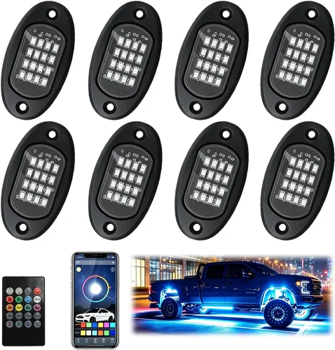 Vista 7 de SUNPIE - Luces de rock RGB LED, kit de 12 cápsulas de luz de neón subterránea con control remoto APP y modo de música, kit de luz impermeable