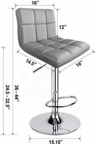 Vista 3 de Taburetes de bar de leopardo, moderno taburete giratorio ajustable de piel sintética con respaldo, juego de 2 (gris claro)