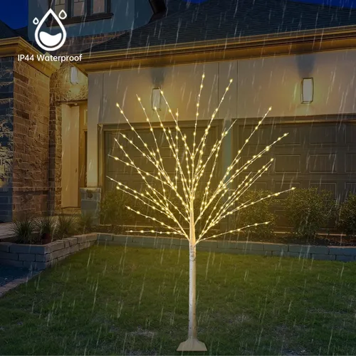 Vista 4 de Árbol de abedul iluminado de 4 pies con 400 luces LED de color blanco cálido, 8 modos, temporizador remoto de árbol de Navidad, árbol de Navidad