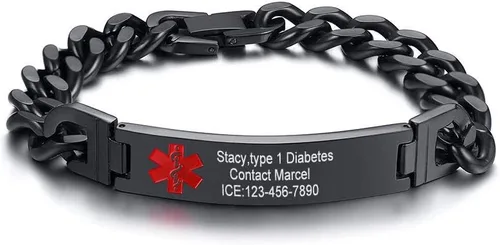 Vista 10 de VNOX Pulsera de identificación de alerta médica con grabado gratuito para hombres y mujeres, etiqueta médica, cadena de eslabones de acero inoxidable