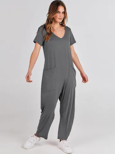 Vista 7 de ANRABESS Enterizo de verano de manga corta con cuello en V para mujer, estilo casual, holgado, con bolsillos