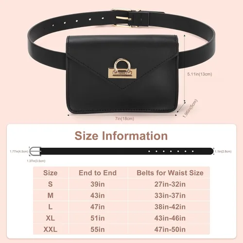 Vista 4 de WHIPPY Riñoneras para mujer, de piel, a la moda, para cinturón extraíble, para fiestas, viajes, 3- Negro