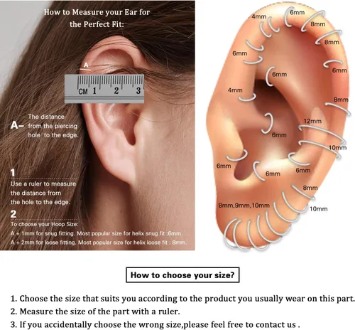 Vista 8 de FUNLMO Arete de caracola para nariz de calibre 20, 18, 16 y 12, rook, daith, hélix tragus, piercing de acero quirúrgico 316L, aretes para cartílago
