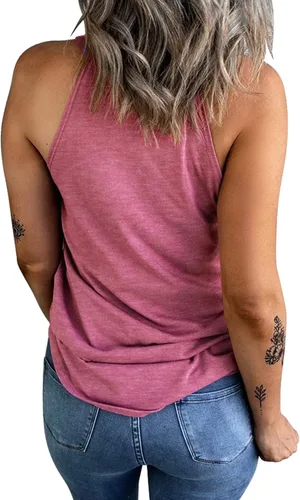 Vista 3 de KINLONSAIR - Camisetas de verano sin mangas con cuello redondo para mujer camisetas sin mangas para entrenamiento informales básicas cuello halter