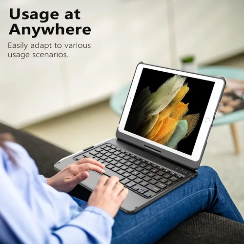 Vista 6 de TQQ Touch Funda para iPad de 9ª generación con teclado (10.2 pulgadas, 2021), trackpad multitáctil, cubierta protectora giratoria de 360°
