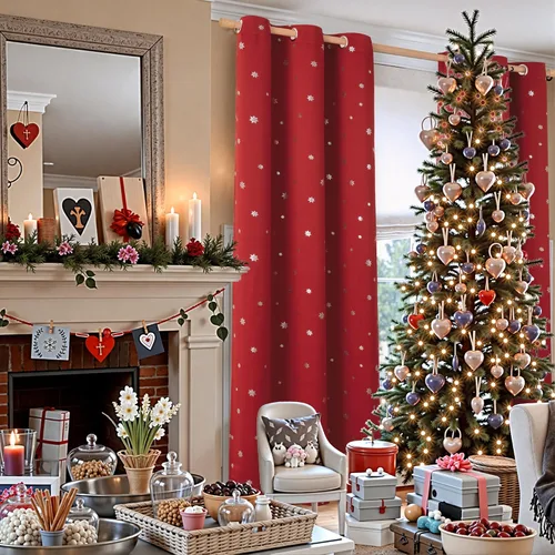 Vista 4 de BGment Cortinas de Navidad para Dormitorio de Niños 63 Pulgadas de Largo - Patrón de Copo de Nieve Decoración de Tratamientos de Ventanas con Ojales