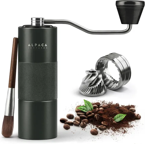 Vista 7 de Molinillo de café manual de Alpaca Ventures - Molinillo de café manual de rebaba cónica de acero inoxidable con configuración ajustable y doble