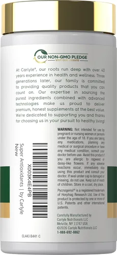 Vista 3 de Carlyle Suplemento antioxidante 100 cápsulas Complejo nutricional Vitamina A, C, E Fórmula sin OMG, sin gluten