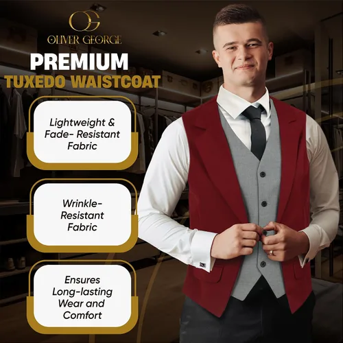 Vista 9 de Oliver George Chaleco formal de esmoquin en capas para hombre, chaleco de traje de negocios