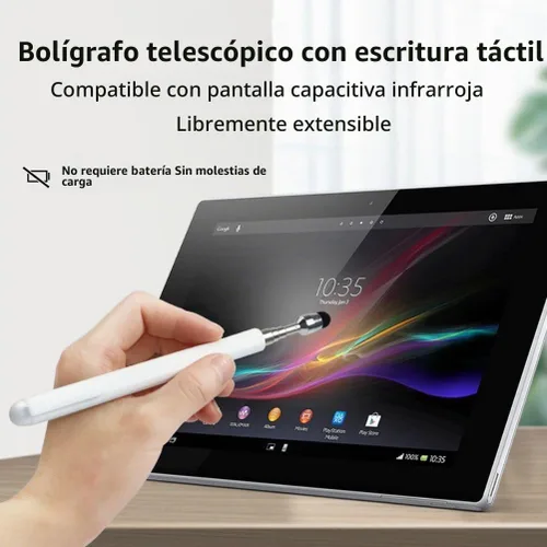 Vista 2 de Lápiz óptico telescópico universal para pantallas táctiles, puntero retráctil y lápiz capacitivo con punta especial de flocado, extensible de alta