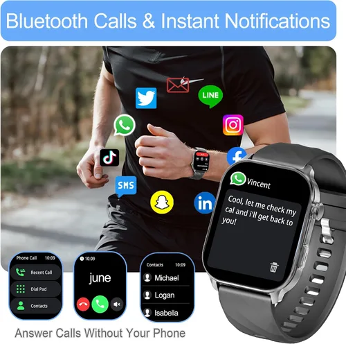 Vista 3 de Reloj inteligente para hombres y mujeres (respuesta/hacer llamadas), con GPS integrado, pantalla HD de 2.1 pulgadas, monitor de frecuencia