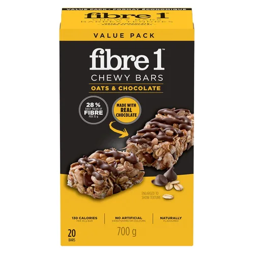 Vista 6 de Fibre 1 Barras de avena y chocolate masticables, 20 barras, 24.69 oz/24.7 onzas, (importadas de Canadá)