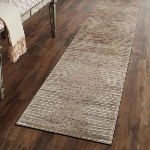 Vista 6 de Rugshop Alfombra bohemia a rayas resistente a las manchas, color beige, 2 x 7 pies