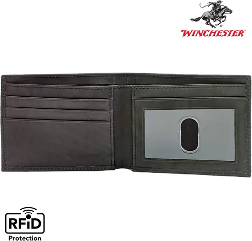 Vista 4 de Winchester billete RFID carteras para hombres de cuero genuino grano completo, ranura delgada para tarjeta con ventana de identificación ligero