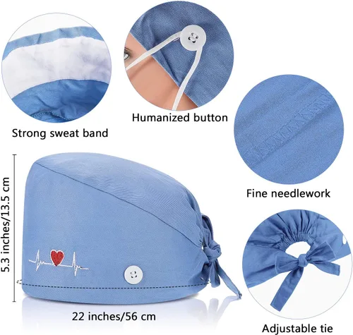 Vista 7 de SATINIOR Gorra de trabajo de 4 piezas con botones, gorro de trabajo unisex con banda ajustable para el sudor