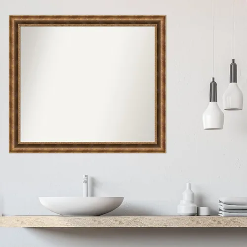 Vista 1078 de Amanti Art Espejo de pared personalizado no biselado (25 x 25 pulgadas), marco de bronce acentuado, varios tamaños personalizados, espejo de baño