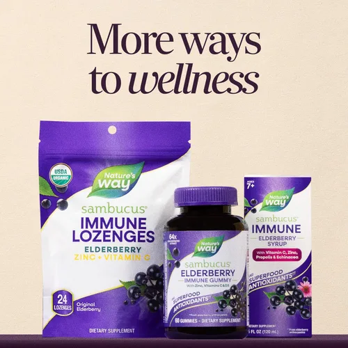 Vista 8 de Sambucus Elderberry Gummies Suplementos Herbales, 10486, 60, 1, 1 Immune Gummy with Black Elderberry Extract, Vitamin C, D3, Zinc, and Superfood