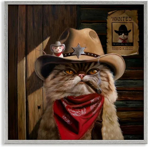 Vista 15 de Stupell Industries Gatos en el cine 3D Giclée enmarcado gris diseño de arte por Lund Roeser Enmarcado en blanco