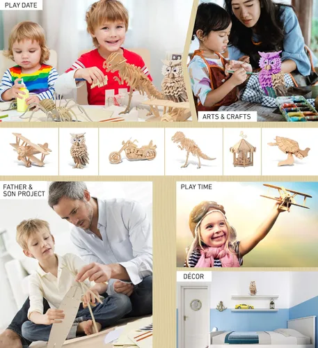 Vista 5 de Puzzled Rompecabezas 3D de madera de búho, kit de modelo de construcción de artesanía, divertido juguete de madera único y educativo
