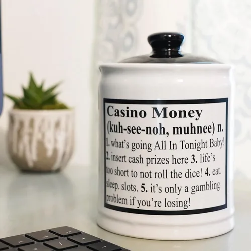 Vista 6 de Tarro de dinero de casino, Alcancía de casino, Slots Casino Decoraciones de fiesta, Plato de caramelo de jugadores, Juegos de casino Regalos de mesa
