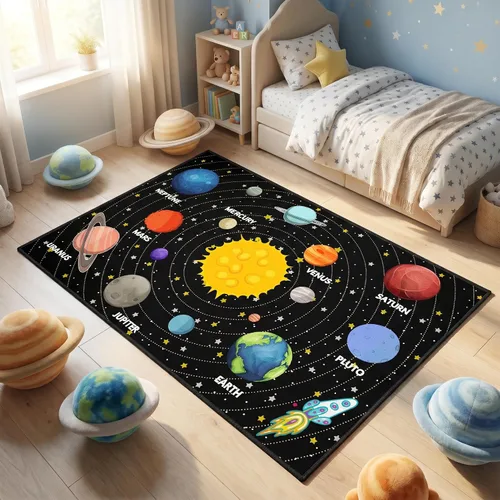 Vista 16 de Alfombras espaciales para dormitorio, alfombra Galaxy para habitación de niños, alfombras para sala de juegos, alfombra del sistema solar, 2 x 3 pies