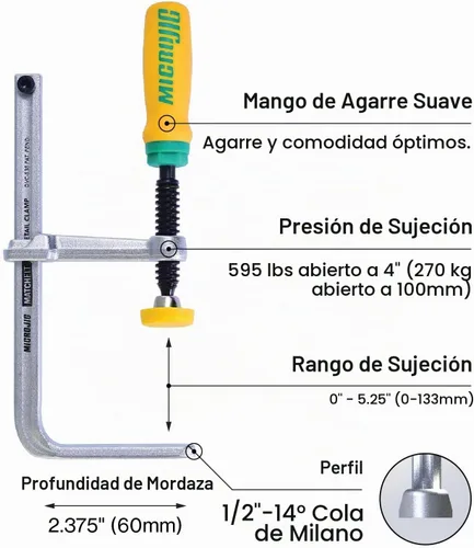Vista 6 de MICROJIG MatchFit - Abrazaderas de cola de milano, herramientas de sistema de orugas para carpintería, DVC-538K2, paquete de 2, amarillo/verde