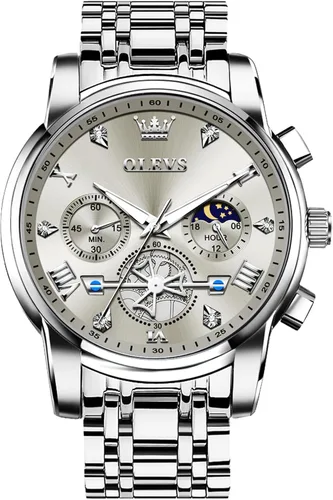 Vista 14 de OLEVS Relojes para hombre, resistente al agua, de lujo, gran cara, reloj analógico de cuarzo de acero inoxidable, relojes de vestir analógicos