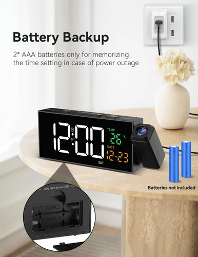 Vista 7 de Netzu Reloj de proyección para techo de dormitorio, despertador, color Blanco y RGB