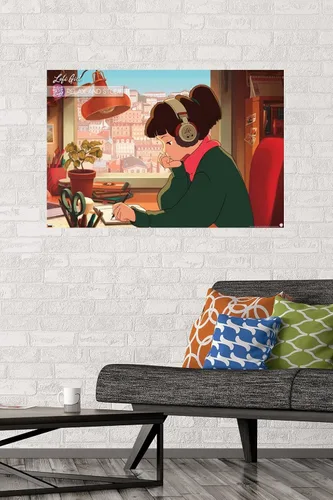 Vista 2 de Trends International Lofi Girl - Póster de pared para relajarse y estudiar Versión premium sin marco